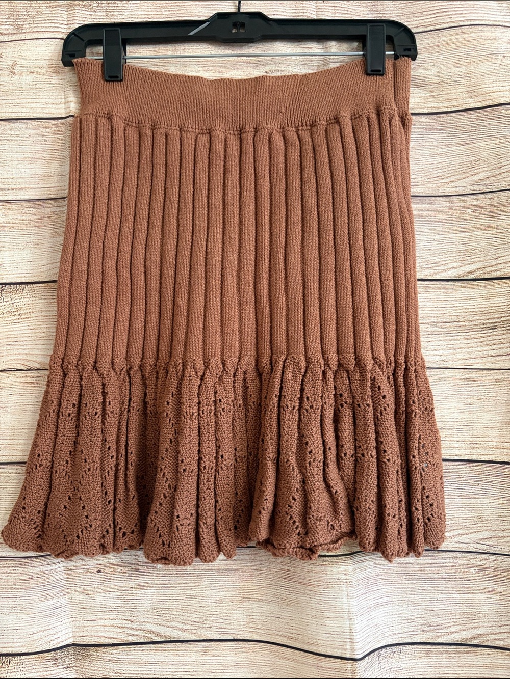 Free People Ribbed Knit Flounce Skirt - Brown